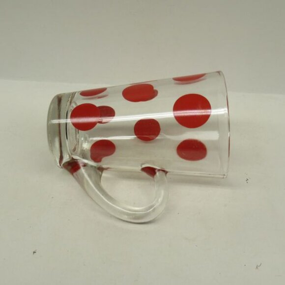 Anchor Hocking Glass Crystal with RED DOTS 5 1/4 In High Handled Cone Shaped MUG - Picture 3 of 4